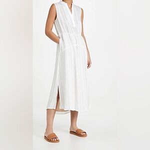 VINCE Drapey Stripe Tiered Dress in Optic White Size 6